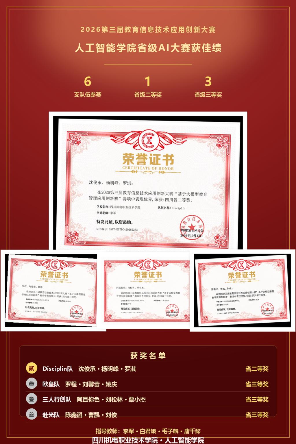 赛教融合结硕果 数智育人显成效——人工智能学院学子在2026第三届教育信息技术应用创新大赛四川赛区获佳绩